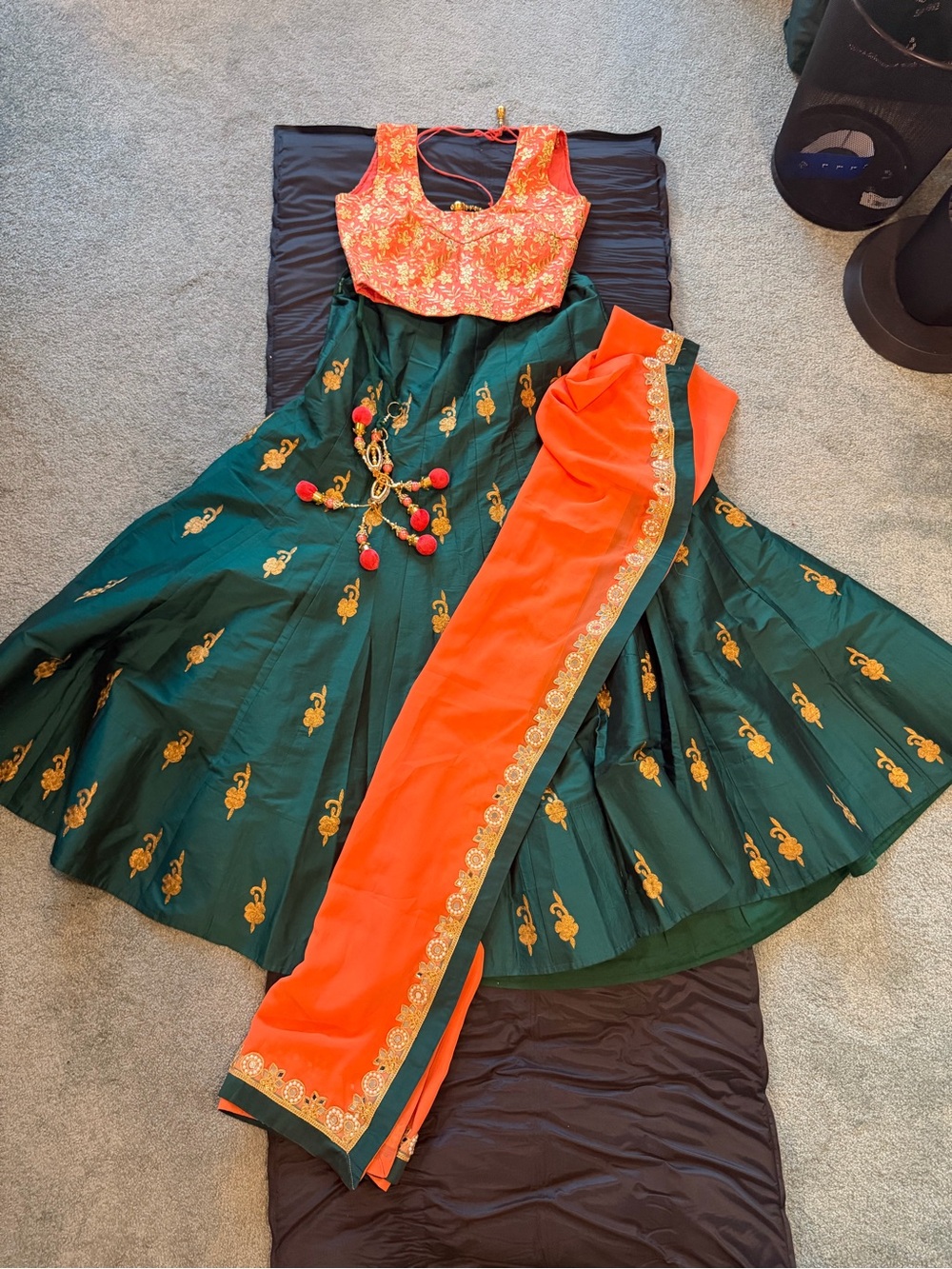 Green & Orange Embroidered Women’s Lehenga Choli Set